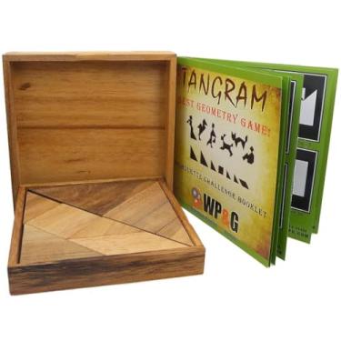 Imagem de Tangram Wooden Puzzle Geometry Game, with 48 Silhouette Tangrams Challenge Booklet