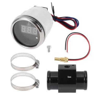 Imagem de A ABSOPRO Kit universal de medidor de temperatura da água digital de 1,25 polegadas com adaptador de sensor de radiador de tubo de junta preta 100-300F - Visor LED automotivo DC 12V