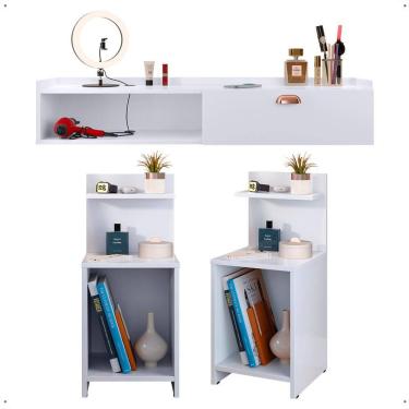 Imagem de Kit 2 Mesas Cabeceira Mesinha Lateral Prateleira Organizadora Penteadeira Suspensa Nicho Porta Maquiagem Decoração Multiuso - Lojas RPM