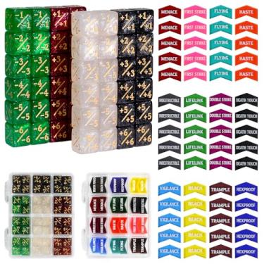 Imagem de SIXPOINTS 108PCS 12mm MTG Counter Dice +1/+1 Tokens 6 Sided Dice & MTG Keyword Counters Tokens Set for Magic The Gathering, MTG, TCG, Card Games Accessories (4 Color Dices#C+ MTG Keyword Counters)