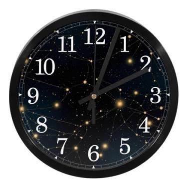 Imagem de LILINWAN Relógio de parede redondo com padrão de constelações de Gêmeos, operado por bateria, silencioso, movimento de varredura sem tique-taque, capa de vidro para cozinha, quarto, escritório em casa