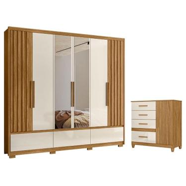 Imagem de Guarda Roupa Casal Amazonas e Cômoda Vênus Freijó Off White com Espelho e Pés - Moval