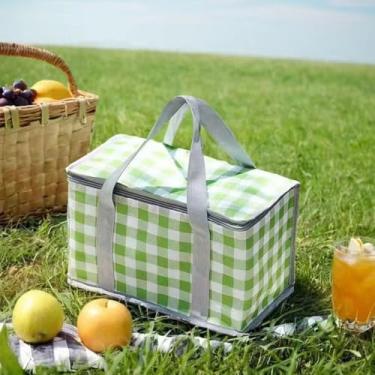 Imagem de Bolsa isolada para cesta de piquenique, bolsa de praia, bolsa térmica dobrável, reutilizável com zíper para acessórios de piquenique quentes ou frios, ao ar livre (35 x 20 x 20 cm) (verde)