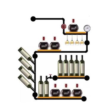 Imagem de Suporte para Vinhos Prateleira de tubo de ferro decorativa de parede estilo industrial Armário de vinho criativo para casa Racks de vinho montados na parede Porta-Garrafas
