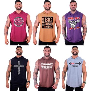 Imagem de Kit 6 Regatas Longline Machão Com Touca Masculina MXD Conceito Academia Fitness-Masculino