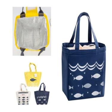 Imagem de Bolsa Térmica Portátil, Design de Peixes, Sacola para Alimentos e Bebidas, Marmita, Ideal para Praia, Academia e Viagens