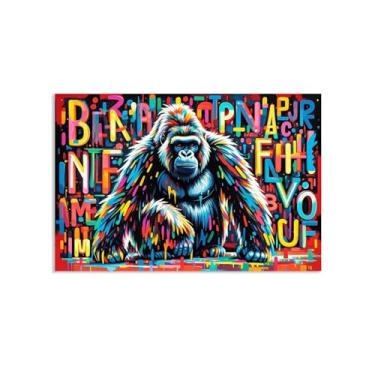 Imagem de Macaco gorila animal pintura inspiradora imagens pôsteres impressões arte abstrato colorido Gorillaposter arte de parede em tela banksy para sala de estar escritório decoração de parede 60 x 40 cm (24