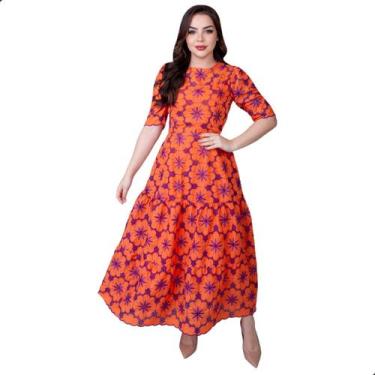 Imagem de Vestido Midi Feminino Estamapado Manga 3/4 Lindo Elegante Festa Evento