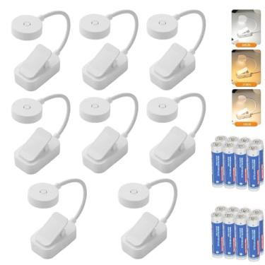 Imagem de Darlur Pacote com 8 lâmpadas de livros a granel para leitura na cama, luz de leitura de temperatura de 3 cores, brilho ajustável, clipe para ler à noite, ótimos presentes para crianças, amantes de