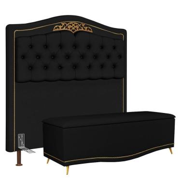 Imagem de Cabeceira Casal King 195Cm Com Calçadeira Baú J02 Preto