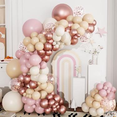 Imagem de Blush Pink Balloons Garland Arch Kit,144pcs 18 12 10 5inch Retro Dusty Pink Nude Rose Gold Sand White Confetti Balloons for Boho Baby Shower Garden Tea Bachelorette Birthday Wedding Party Decorations