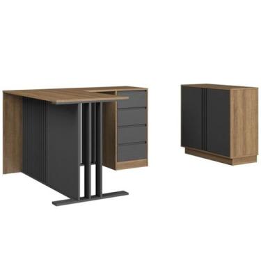 Imagem de Mesa E Balcao Para Escritorio Office CM8000 Mel Grafite FAEM - Milani 