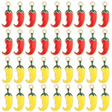 Imagem de SUNNYCLUE 1 caixa, 80 peças, pingentes de pimenta vermelha, pingentes de metal esmaltado, amarelo, vermelho, pimentão mexicano, cinco de maio, pingentes pendentes para fazer joias, pulseira, colar