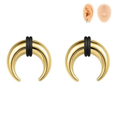 Imagem de 6ixGosh 00G-16G Pincher de septo, anéis de septo de aço inoxidável, piercings de septo, formato C, expansor de orelha para alongamento, furado, dourado/preto/prata, Aço inoxidável, Sem pedras