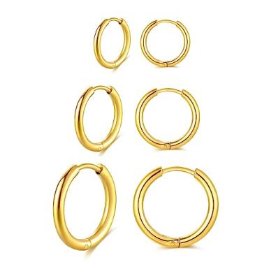 Imagem de Dainty 8 pares de brincos de aço inoxidável cirúrgico banhados a ouro 14K brincos de argola, brincos de diamante CZ feminino masculino leve, hipoalergênico, conjunto de brincos para múltiplos piercings, adequado para cartilagem, hélice, lóbulo, primeiro furo, segundo furo, terceiro buraco, Zircônia 