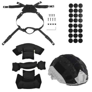 Imagem de Capa de capacete, sistema de suspensão de mostrador ajustável, sistema de retenção de queixo, sistema tático de retenção de capacete, alça de queixo e kit de acolchoamento de capacete de airsoft,
