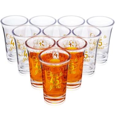 Imagem de Sliner Pacote com 48 copos de shot de aniversário a granel inquebráveis 40/45/50/55/60 anos copo de shot base grossa mini copo de vinho de plástico transparente lembrancinhas de aniversário para