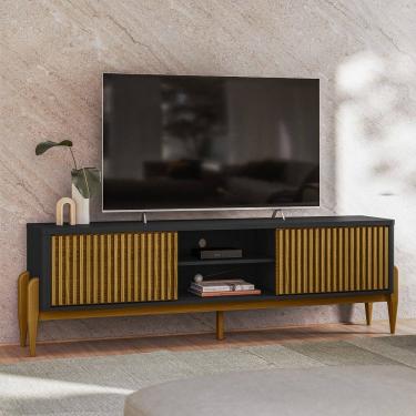 Imagem de Rack Sereno para Tv até 55 polegadas com Ripado 2 Portas de Correr 180cm Pés em Madeira Maciça - Olivar Móveis