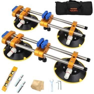 Imagem de Conjunto de 2 conjuntos de costura sem costura com ventosas a vácuo de 15 cm, conjunto de costura de granito para união e nivelamento de bancada, marceneiro de costura para pedra (com bomba de ar de