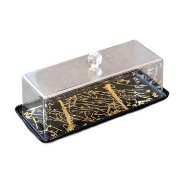 Imagem de Ｂｅｓｇａ Suporte para bolo com tampa, bandeja para servir, elegante display de pães, prato para servir, servidor para restaurantes, casamentos e, Bandeja Preta
