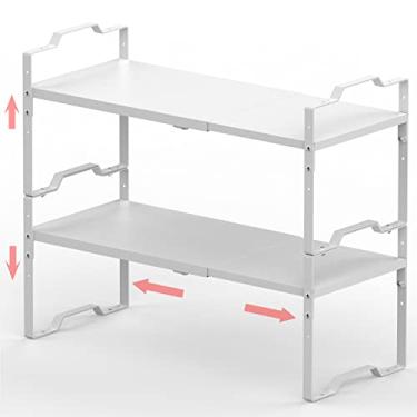 Imagem de Jojocross Prateleira expansível para organizador de armário, rack empilhável de especiarias na cozinha e no banheiro, organização de armário de bancada (médio, 2 pacotes/branco)