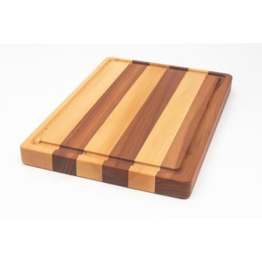 Imagem de Tábua de Corte Marquetada 40 x 30cm, Madeiras Nobres de Jequitibá + Marupá + Garapeira, Sustentável, Atóxica, Durável e Resistente