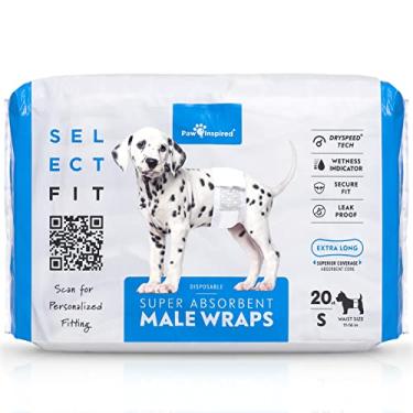 Imagem de Paw Inspired Selecione Fit Envoltório Masculino Descartável | Faixa Abdominal para Cães Machos com Núcleo Absorvente Estendido e Indicador de Umidade (Pequena, Contagem de 20)