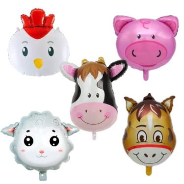 Imagem de 5 peças de balões de folha de animais de fazenda, vaca, burro, ovelha, porco, galinha, mylar, balão, para decoração de festa de aniversário de fazenda, suprimentos