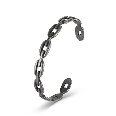 Imagem de HZMAN Pulseira masculina ajustável de aço inoxidável, minimalista, antiga, retrô, estilo corrente de metal aberto, adjustable, Aço inoxidável, Sem Pedra Preciosa