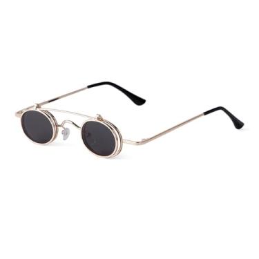 Imagem de HPIRME Óculos de sol vintage hip hop pequeno redondo feminino steampunk metal oval uv400 (2)