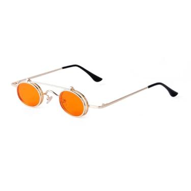 Imagem de HPIRME Óculos de sol vintage hip hop pequeno redondo feminino steampunk metal oval uv400 (3)