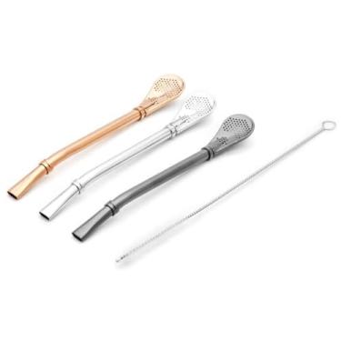 Imagem de BALIBETOV [Novo] Canudo de aço inoxidável de erva mate - Conjunto de bombillas para beber em cabaça Mate - 16 cm de comprimento (16 cm) (conjunto de 3 cores)