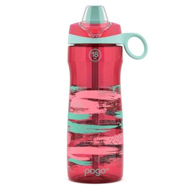 Imagem de Pogo Garrafa de água infantil Tritan sem BPA com canudo macio de silicone, tinta rosa, 510 g.