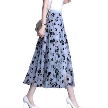 Imagem de N-F3201-Saia Midi Feminina Tule Bordado Renda Princesa Elegante Luxo -