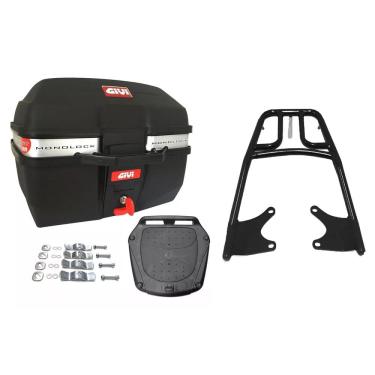 Imagem de Kit Bau 27L Monolock Traffic Givi E27m + Bagageiro Preto Tubo Projetil