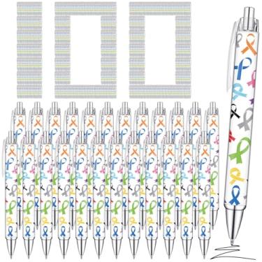 Imagem de Fulmoon Canetas esferográficas de conscientização do câncer, fita colorida a granel, caneta de gel retrátil, tinta preta, sarcoma de pulmão, câncer de mama, itens de conscientização para eventos