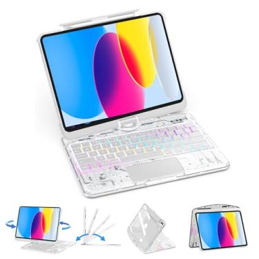 Imagem de TSQQST Capa transparente com teclado sem fio para iPad (A16) 11ª geração 11 polegadas 2025/iPad 10ª geração 10 polegadas 2022 com suporte para lápis e trackpad multitoque, luz de fundo em 7 cores