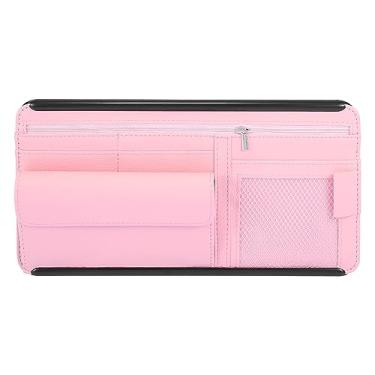 Imagem de X AUTOHAUX Estojo organizador de óculos de sol universal rosa para carro, bolso de armazenamento, fita de couro PU ABS para caminhão SUV RV
