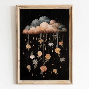Imagem de Moody Cloud Painting Dark Academia Wall Art Rain Flowers Painting Vintage Celestial Wall Art Poster Dark Cloud Pictures Vintage Sky Pictures Moody Rain Clouds Sky Poster para sala de estar 40 x 61 cm