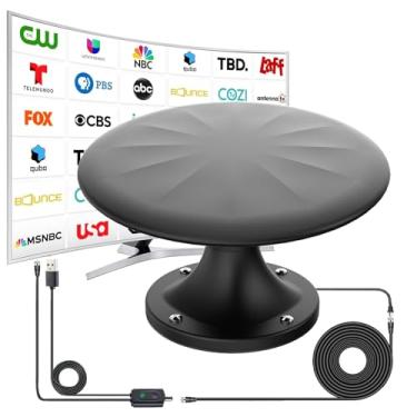 Imagem de Antenas de TV RV montadas no teto, antena RV portátil para trailer, sinal de antena digital HD de recepção omnidirecional de longo alcance de 720°, com super amplificador de sinal, cabo HDTV de 10,7 m