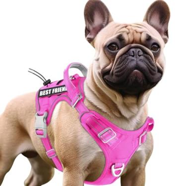 Imagem de BARKBAY Colete tático para cães de serviço, tamanho médio e grande + etiquetas personalizadas, ajustável, refletivo, K9, treinamento de trabalho, sistema molle militar (rosa, P)
