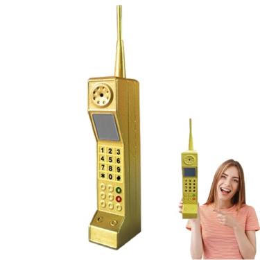 Imagem de YIHAOSSING Suporte de telefone dos anos 90, decoração de telefone vintage, celular antigo para decorações de festa dos anos 80 e 90, para decoração de sala de estar em casa, decoração de mesa (ouro)