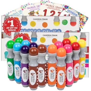 Imagem de 16 marcadores de bolinhas laváveis Dauber Dawgs para crianças – marcadores de bingo para arte de pontos com livros de atividades em PDF, tintas de bolinhas laváveis para crianças, marcadores de bingo