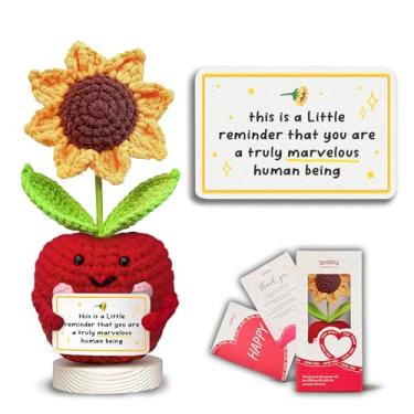 Imagem de Gossby Handmade Positive Apple Sunflower Doll Crochet with Card - Appreciation Gift for Coworker, Friend - Mothers Day Christmas, Birthday, Thank You Gift (This is a Little Reminder...)