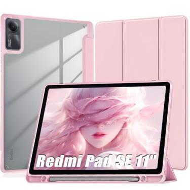 Imagem de Capa para Xiaomi Redmi Pad SE 11 polegadas 2023 Capinha Protetora Fina Capa Traseira Transparente Proteção com Suporte para Lápis - Rosa