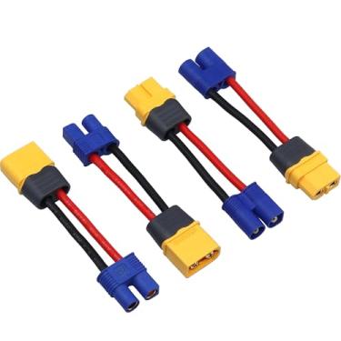 Imagem de Tallsocne Pacote com 4 adaptadores XT60 para EC3 macho e fêmea com cabo de silicone de 5 cm 16AWG - compatível com modelos RC, drones FPV, baterias LiPo/NiMH, ESC e carregadores