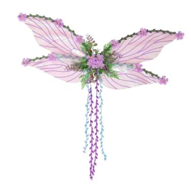Imagem de MotiveTech Fantasia de princesa com asas de fada, acessório com flores, folhas e trepadeiras para lembrancinha de festa, Roxo