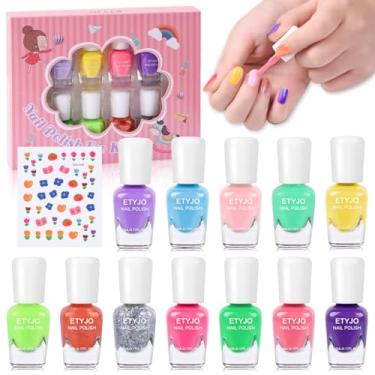 Imagem de ETYJO Conjunto de esmaltes infantis para meninas de 3 a 12 anos | 12 cores arco-íris | Não tóxico, à base de água, baixo odor | Descasque, secagem rápida | Kit de esmaltes infantis para adolescentes
