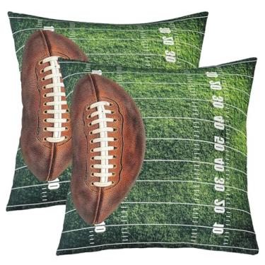 Imagem de Erosebridal Conjunto de 2 capas de almofadas esportivas de futebol 61 x 61 cm para crianças, régua de jogo de bola de futebol, listras, geométricas, verde, marrom, fronhas decorativas macias