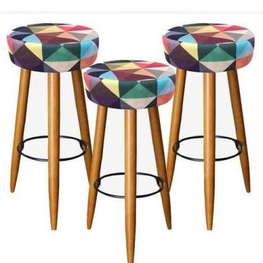 Imagem de Kit 03 Banqueta Suede Triangulo Pés Palito 70 Cm De Altura - Decore.Co